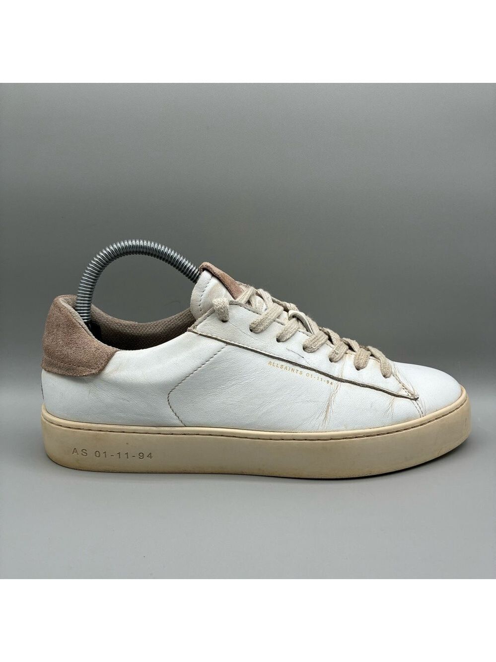 AllSaints Shana Low Top Sneakers Women’s 9 White Leather Lace Up Shoes WF657X